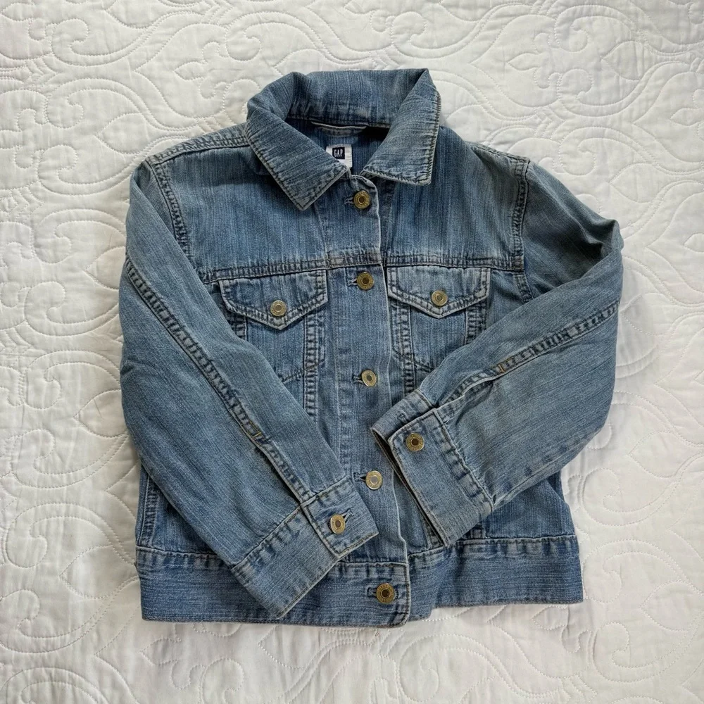 GAP Kids Blue Medium Wash Denim Button Classic Trucker Jean Jacket‎ Girl XL GUC